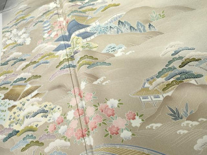 平和屋着物●訪問着　友禅　渡り橋風景松文　暈し染め　正絹　逸品　AABL6466cs