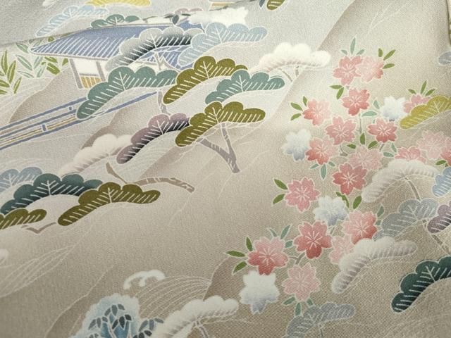 平和屋着物●訪問着　友禅　渡り橋風景松文　暈し染め　正絹　逸品　AABL6466cs