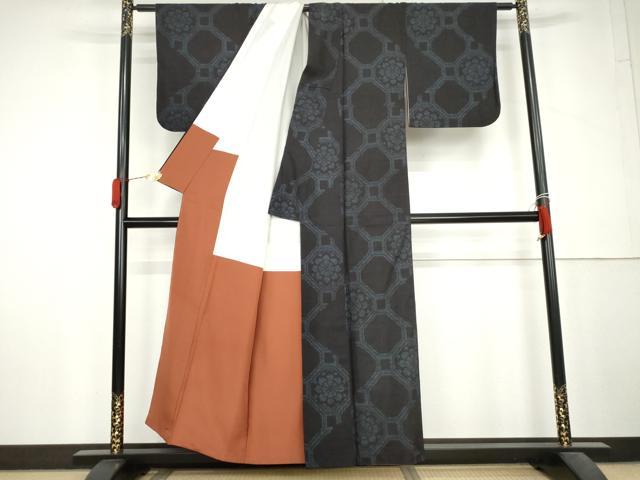 平和屋着物●本場結城紬　重要無形文化財　蜀江花文　正絹　逸品　AABL6467cs