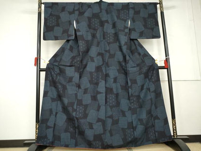 平和屋着物●結城紬　80亀甲　吉祥色紙重ね文　正絹　逸品　AABL6468cs