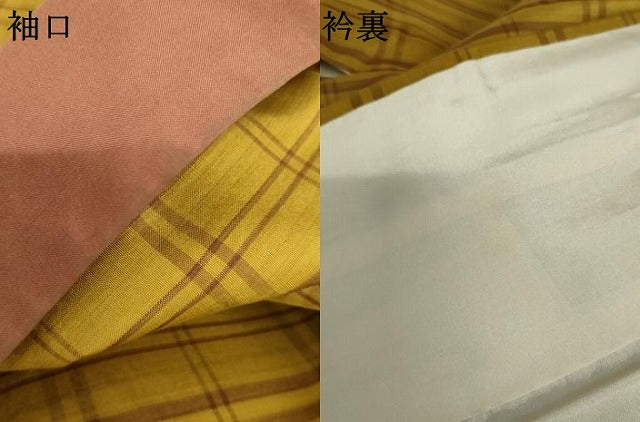 平和屋着物●本場黄八丈　平織　紬　格子　正絹　逸品　AABL6470cs