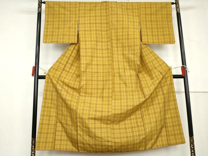 平和屋着物●本場黄八丈　平織　紬　格子　正絹　逸品　AABL6470cs