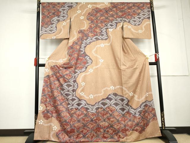 平和屋着物●訪問着　絞り　刺繍　流水花青海波　金糸　金彩　正絹　逸品　AABL6471cs