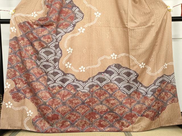 平和屋着物●訪問着　絞り　刺繍　流水花青海波　金糸　金彩　正絹　逸品　AABL6471cs
