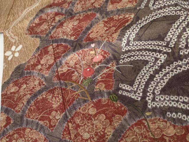 平和屋着物●訪問着　絞り　刺繍　流水花青海波　金糸　金彩　正絹　逸品　AABL6471cs