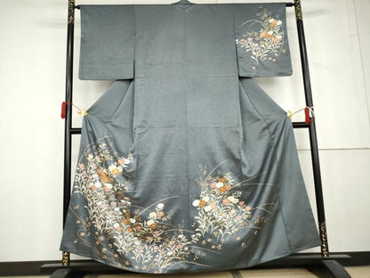 平和屋着物●訪問着　駒刺繍　枝花文　金彩　正絹　逸品　AABL6474cs