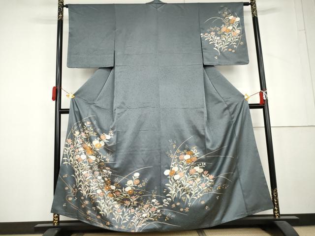 平和屋着物●訪問着　駒刺繍　枝花文　金彩　正絹　逸品　AABL6474cs