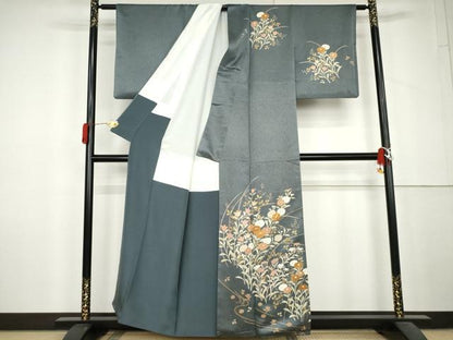 平和屋着物●訪問着　駒刺繍　枝花文　金彩　正絹　逸品　AABL6474cs