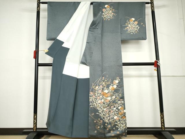 平和屋着物●訪問着　駒刺繍　枝花文　金彩　正絹　逸品　AABL6474cs