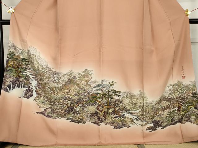 平和屋着物●琉染の創設者　山岡古都　水墨書　訪問着　風景文　暈し染め　正絹　逸品　AABL6475cs