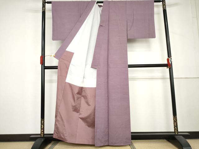平和屋着物●上質な紬　色無地　二藍色　正絹　逸品　AABL6476cs