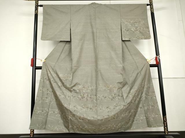 平和屋着物●訪問着　塩沢紬　芝葉文　正絹　逸品　AABL6479cs