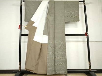 平和屋着物●訪問着　塩沢紬　芝葉文　正絹　逸品　AABL6479cs