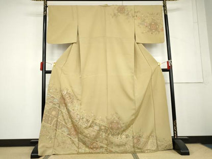 平和屋着物●中国三大刺繍　スワトウ刺繍　汕頭刺繍　相良刺繍　総刺繍　訪問着　正倉院更紗花文　ロング丈　正絹　逸品　AABL6483cs