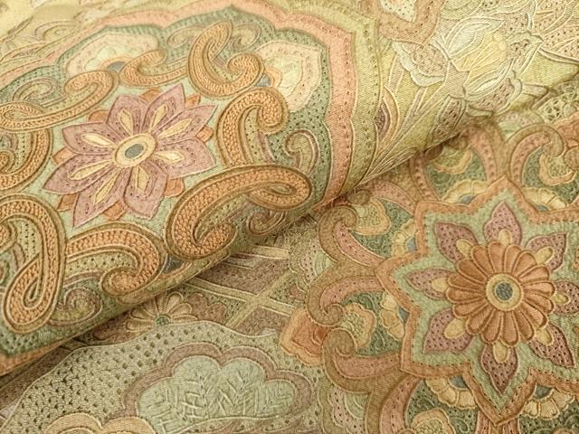 平和屋着物●中国三大刺繍　スワトウ刺繍　汕頭刺繍　相良刺繍　総刺繍　訪問着　正倉院更紗花文　ロング丈　正絹　逸品　AABL6483cs