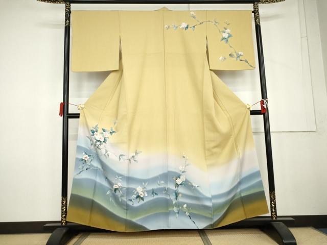 平和屋着物●訪問着　手描き　枝花文　暈し染め　正絹　逸品　AABL6486cs