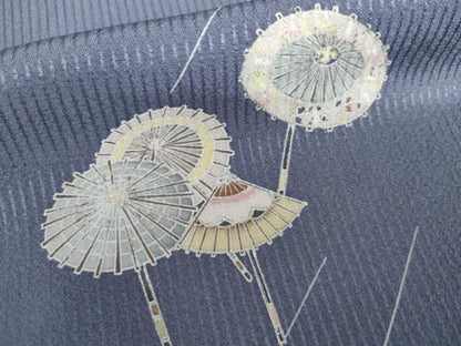 平和屋着物●上質な小紋　番傘　銀彩　正絹　逸品　AABL6489cs