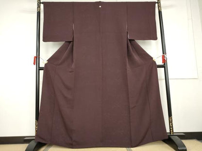 平和屋着物●上質な色無地　吹き寄せ地紋　葡萄色　正絹　逸品　AABL6491cs
