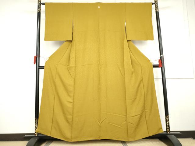 平和屋着物●上質な色無地　花唐草地紋　山吹茶色　正絹　逸品　AABL6496cs