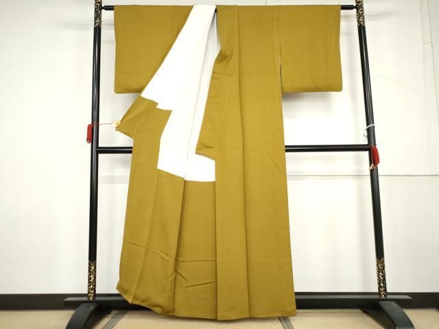 平和屋着物●上質な色無地　花唐草地紋　山吹茶色　正絹　逸品　AABL6496cs
