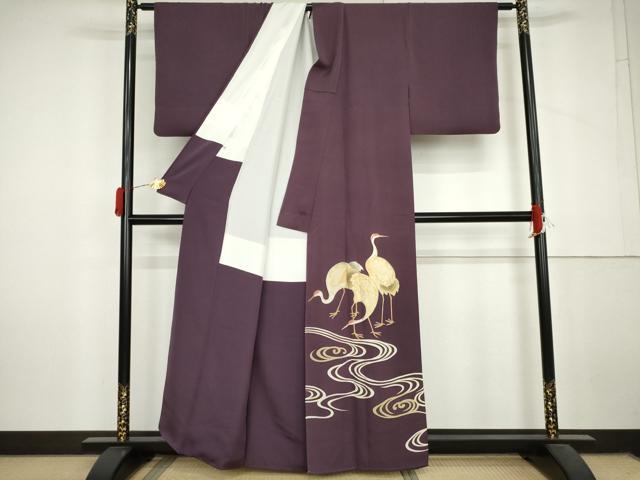 平和屋着物●豪華色留袖　鶴に蓑亀　金彩　正絹　逸品　AABL6498cs