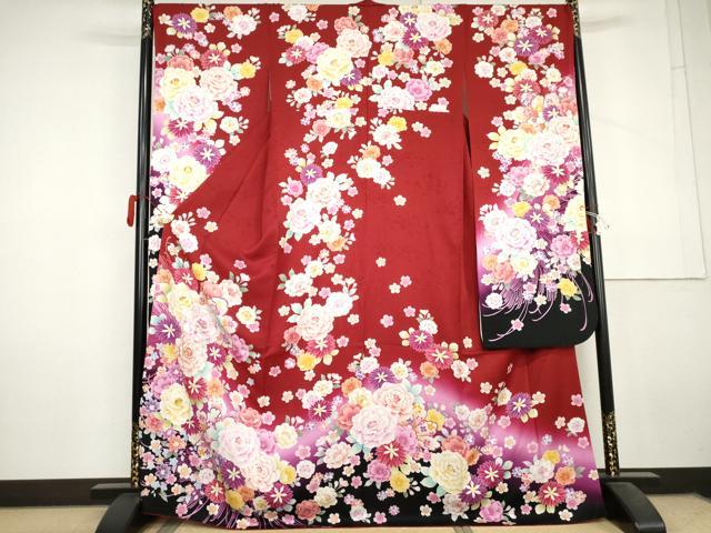 平和屋着物●豪華振袖　草花文　暈し染め　正絹　逸品　AABL6502cs