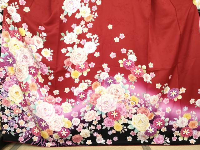 平和屋着物●豪華振袖　草花文　暈し染め　正絹　逸品　AABL6502cs