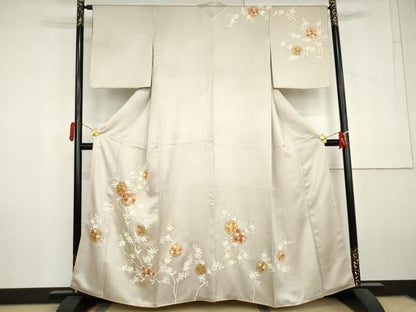 平和屋着物●訪問着　駒刺繍　雪輪花文　金彩　正絹　逸品　AABL6503cs