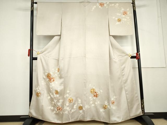 平和屋着物●訪問着　駒刺繍　雪輪花文　金彩　正絹　逸品　AABL6503cs
