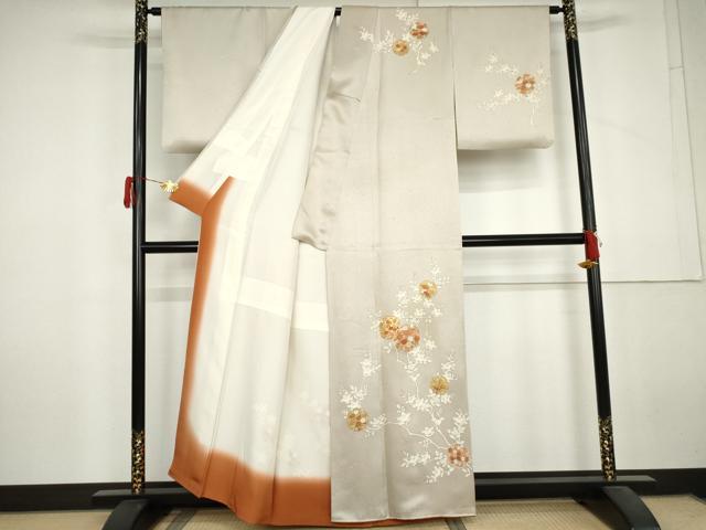 平和屋着物●訪問着　駒刺繍　雪輪花文　金彩　正絹　逸品　AABL6503cs