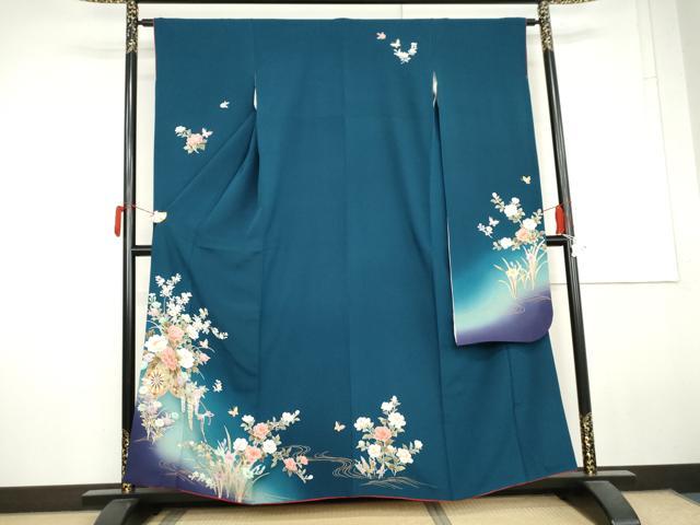 平和屋着物●豪華振袖　流水花蝶文　暈し染め　金彩　鈴乃屋扱い　正絹　逸品　AABL6507cs