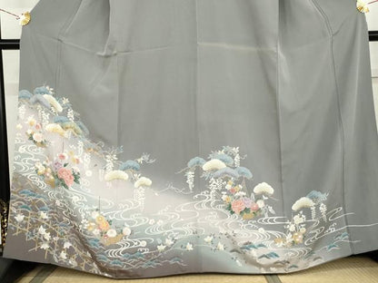 平和屋着物●豪華色留袖　駒刺繍　流水花松文　暈し染め　正絹　逸品　AABL6510cs