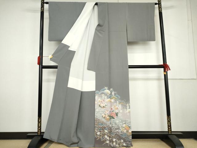 平和屋着物●豪華色留袖　駒刺繍　流水花松文　暈し染め　正絹　逸品　AABL6510cs