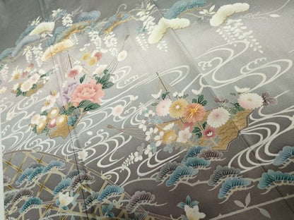平和屋着物●豪華色留袖　駒刺繍　流水花松文　暈し染め　正絹　逸品　AABL6510cs