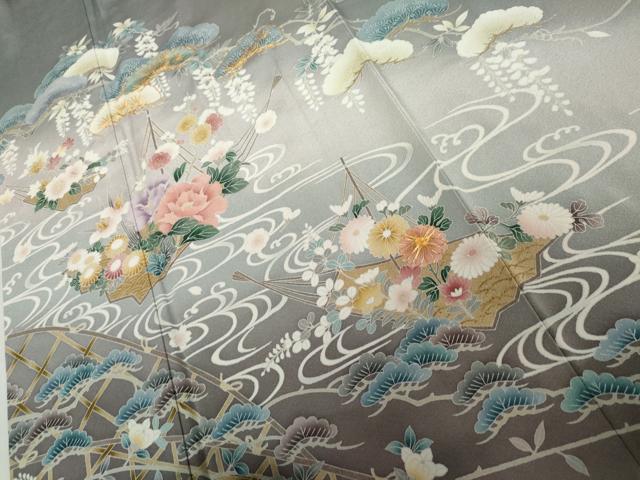 平和屋着物●豪華色留袖　駒刺繍　流水花松文　暈し染め　正絹　逸品　AABL6510cs
