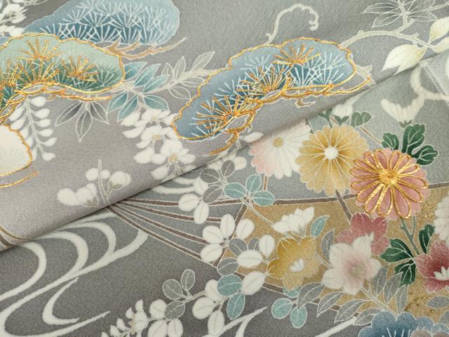 平和屋着物●豪華色留袖　駒刺繍　流水花松文　暈し染め　正絹　逸品　AABL6510cs