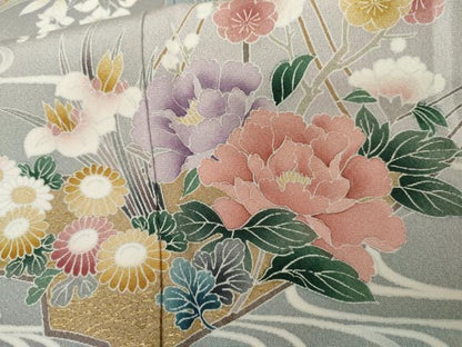 平和屋着物●豪華色留袖　駒刺繍　流水花松文　暈し染め　正絹　逸品　AABL6510cs