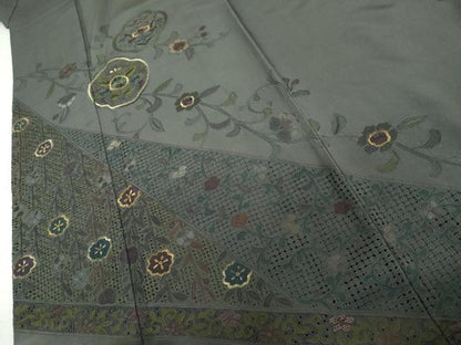平和屋着物●中国三大刺繍　スワトウ刺繍　汕頭刺繍　総刺繍　訪問着　更紗花唐草文　金糸　ロング丈　正絹　逸品　AABL6512cs