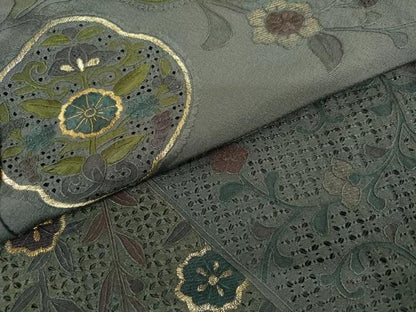 平和屋着物●中国三大刺繍　スワトウ刺繍　汕頭刺繍　総刺繍　訪問着　更紗花唐草文　金糸　ロング丈　正絹　逸品　AABL6512cs