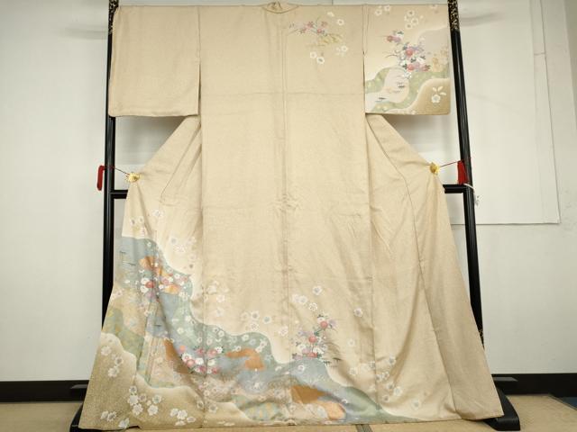 平和屋着物●訪問着　道長草花文　金彩　ロング丈　正絹　逸品　AABL6513cs