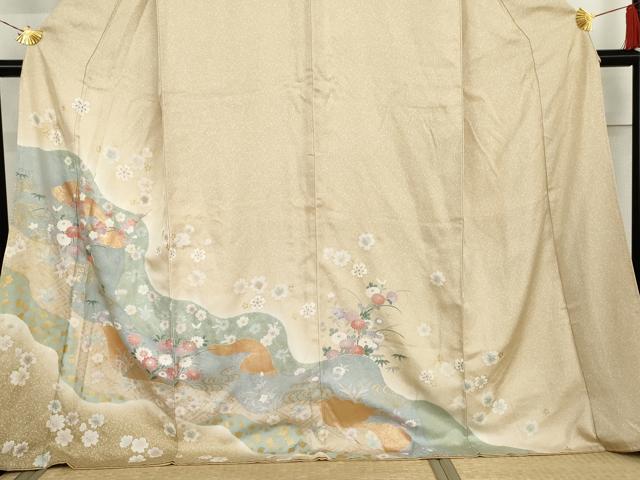 平和屋着物●訪問着　道長草花文　金彩　ロング丈　正絹　逸品　AABL6513cs