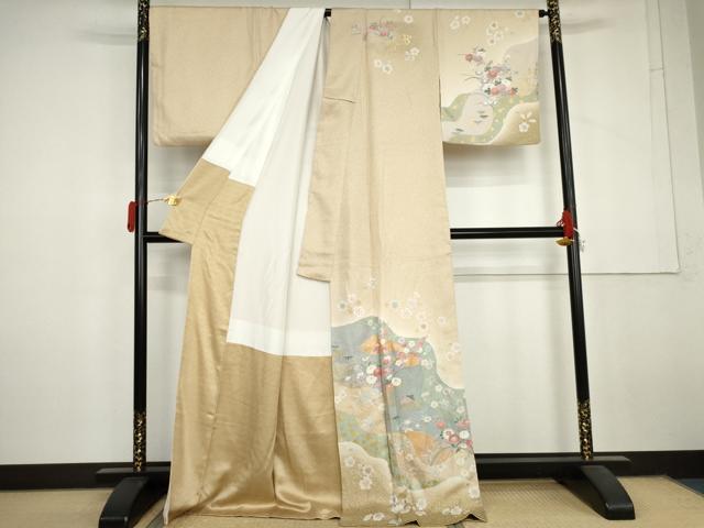 平和屋着物●訪問着　道長草花文　金彩　ロング丈　正絹　逸品　AABL6513cs