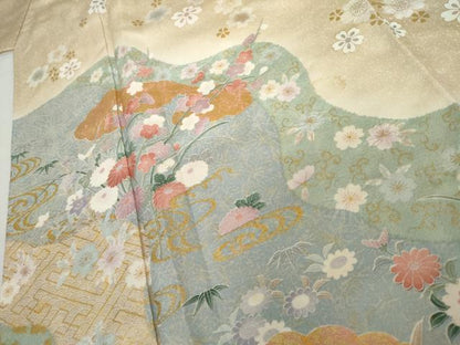 平和屋着物●訪問着　道長草花文　金彩　ロング丈　正絹　逸品　AABL6513cs