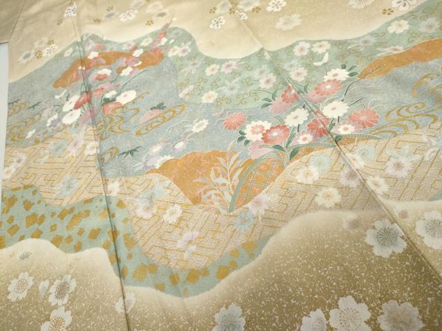 平和屋着物●訪問着　道長草花文　金彩　ロング丈　正絹　逸品　AABL6513cs