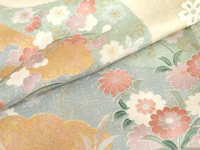 平和屋着物●訪問着　道長草花文　金彩　ロング丈　正絹　逸品　AABL6513cs
