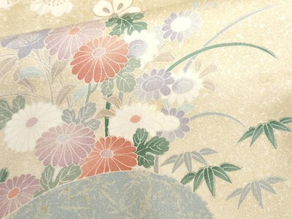 平和屋着物●訪問着　道長草花文　金彩　ロング丈　正絹　逸品　AABL6513cs
