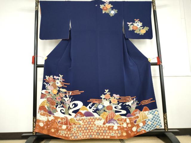 平和屋着物●訪問着　駒刺繍　重ね山枝花文　金銀彩　鬼しぼ縮緬　正絹　逸品　未使用　AABL6517cs