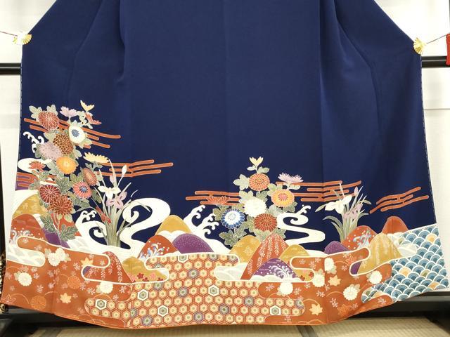 平和屋着物●訪問着　駒刺繍　重ね山枝花文　金銀彩　鬼しぼ縮緬　正絹　逸品　未使用　AABL6517cs