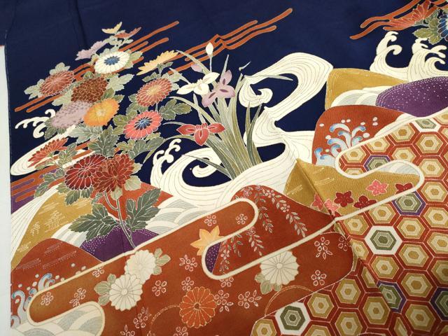 平和屋着物●訪問着　駒刺繍　重ね山枝花文　金銀彩　鬼しぼ縮緬　正絹　逸品　未使用　AABL6517cs