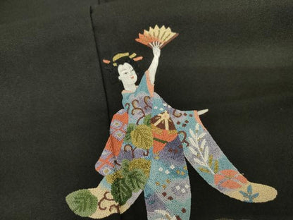 平和屋着物●中国三大刺繍　相良刺繍　総刺繍　訪問着　女人文　黒地　金糸　金彩　正絹　逸品　AABL6520cs